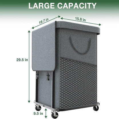 Laundry Hamper with Lid,150L Rolling Laundry Basket with Wheels,Grey