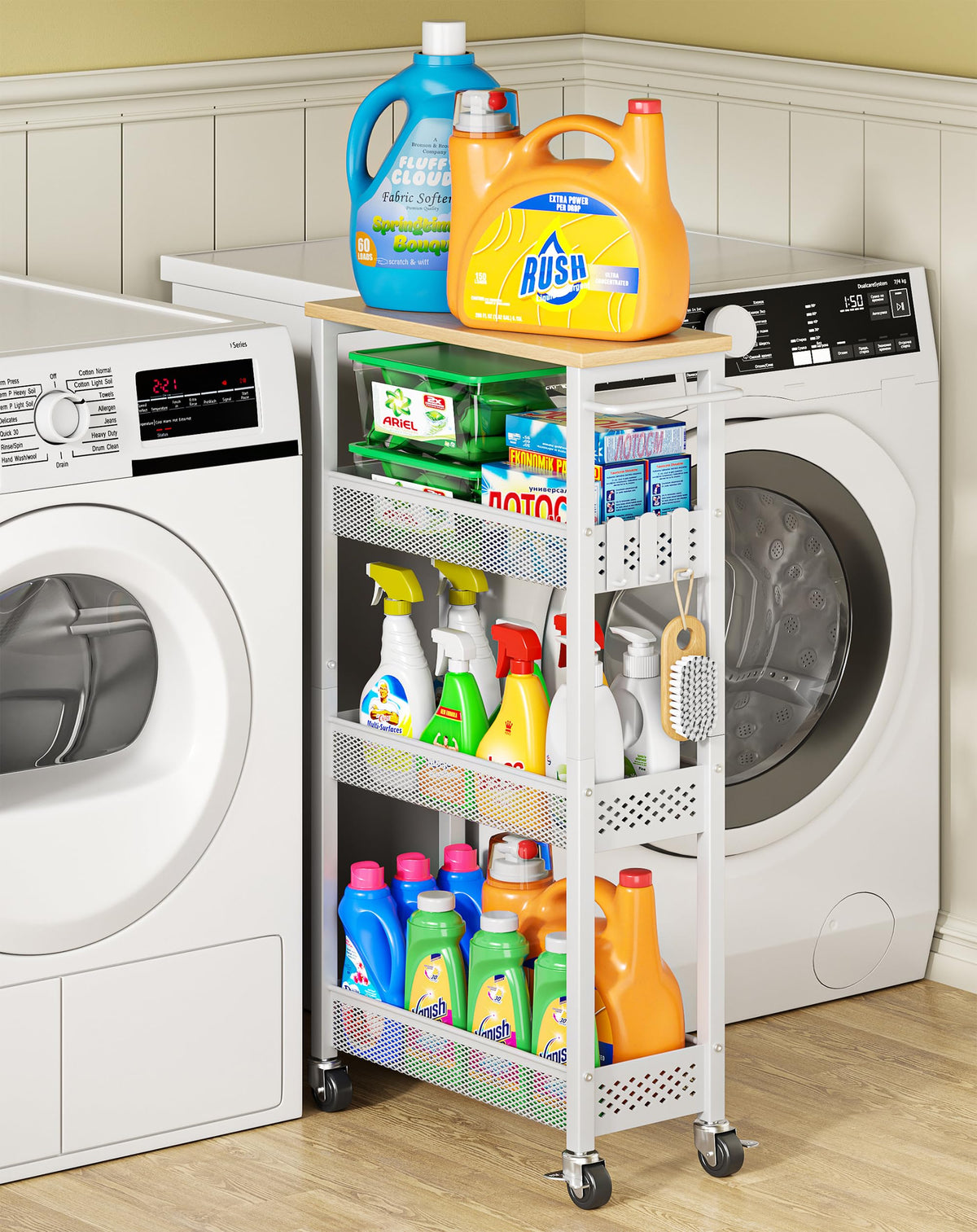 OKZEST 4-Tier Slim Rolling Storage Cart for Kitchen, Laundry Room, Bathroom
