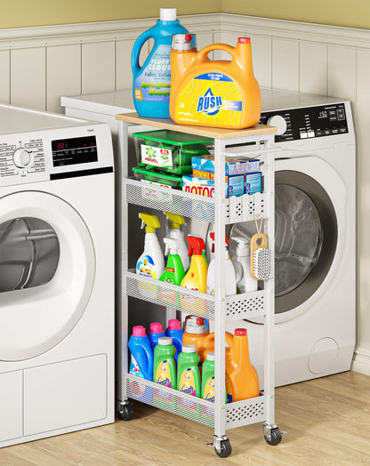 OKZEST 4-Tier Slim Rolling Storage Cart for Kitchen, Laundry Room, Bathroom