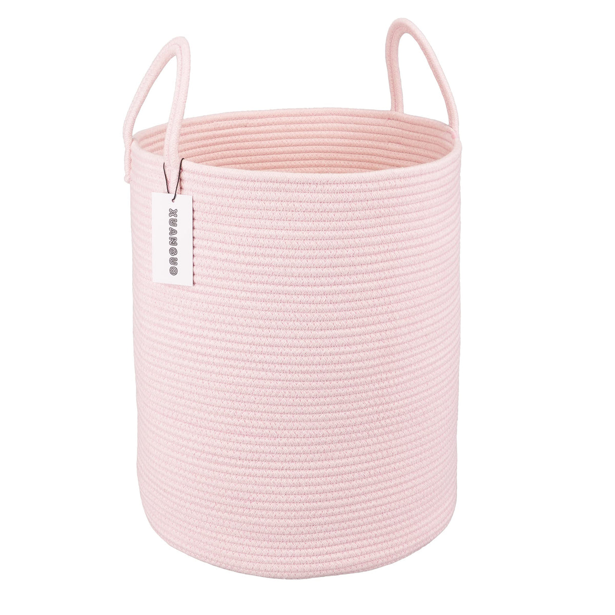 XUANGUO Cotton Rope Laundry Basket Hamper for Girls Kids Baby Nursery Pink