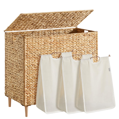 SONGMICS Laundry Hamper With Lid, 130 L Wicker Handwoven Water Hyacinth