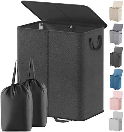 Lifewit Double Laundry Hamper with Lid, Removable Laundry Bags, Beige