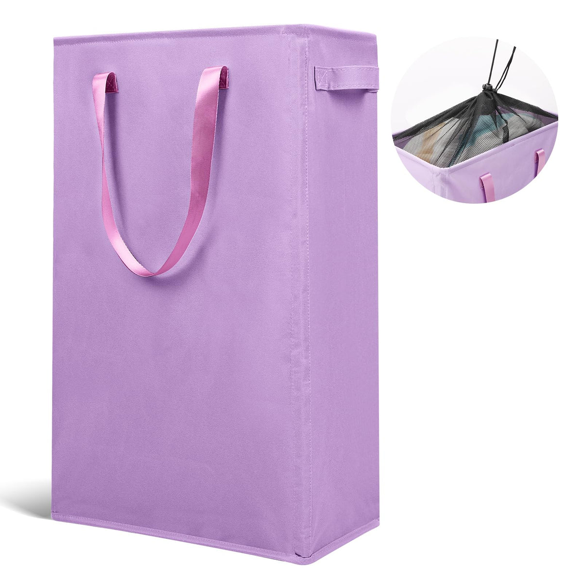Odonata Slim Laundry Hamper Handles Collapsible Laundry Basket Thin Dirty Clothes Basket Narrow Laundry Bag Foldable Dirty Hamper 45L (Beige)