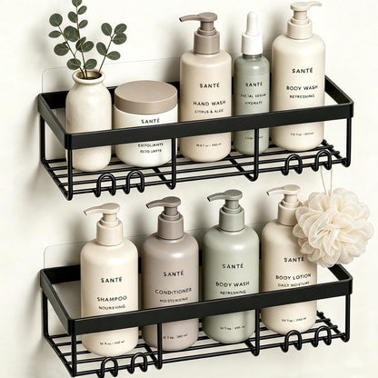 Moforoco Suction Cup Shower Caddy Shelf Organizer Rack, Black Bathroom Shelves Basket, Home Farmhouse Wall Inside Organization and Storage