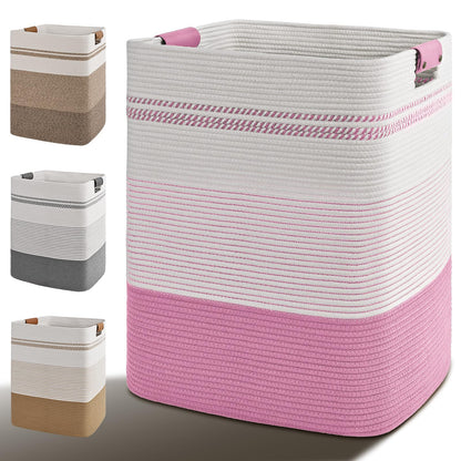 Laundry Hamper, 85L Tall Laundry Basket with Leather Handles, Rectangle Large Clothes Hamper for Organizing, Cotton Woven Laundry Baskets Storage Hampers for Bedroom, Nursery, Living Room
