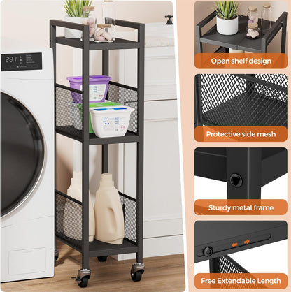 3-Tier Expandable Storage Shelving Unit,Slim Storage Cart,Metal