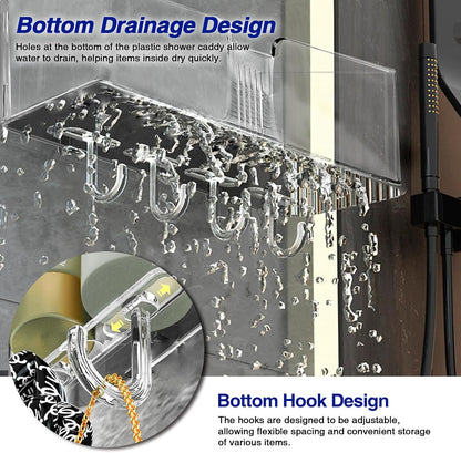 HYBRIDEAS Clear Shower Caddy Suction Cup Shelf Organizer with Hooks Removable Shower Basket Light Luxury Style Punch-Free Dorm Wall Storage Rack for Kitchen Bathroom Set of 3