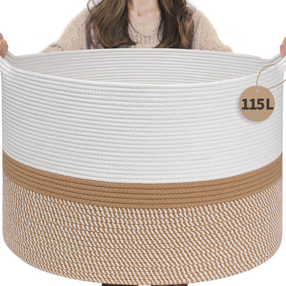 INDRESSME XXXLarge Woven Rope Blanket Basket Living Room Brown, 90L