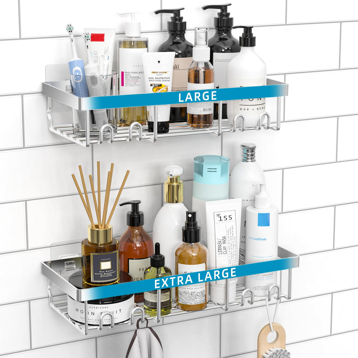 Moforoco Suction Cup Shower Caddy Shelf Organizer Rack, Black Bathroom Shelves Basket, Home Farmhouse Wall Inside Organization and Storage