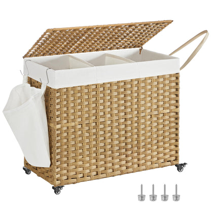 SONGMICS Rolling Laundry Hamper with Lid, 140 L Synthetic Rattan