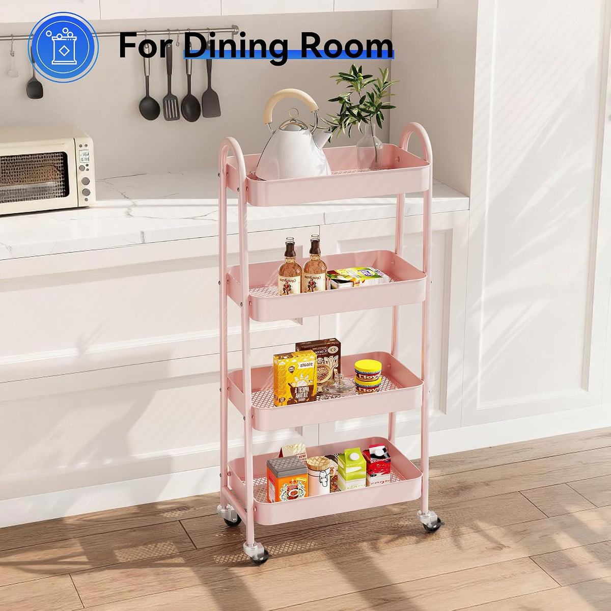 NEWBULIG 4-Shelf Metal Rolling Storage Utility Cart with Lockable Wheels