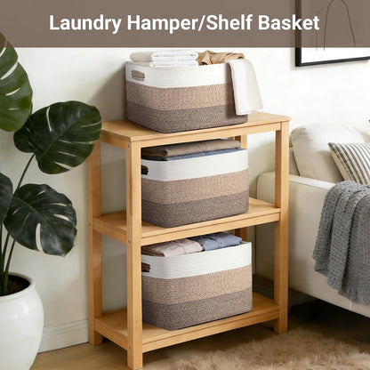 75L Blanket Basket Laundry Basket Hamper Brown/White,22"x17"x12"