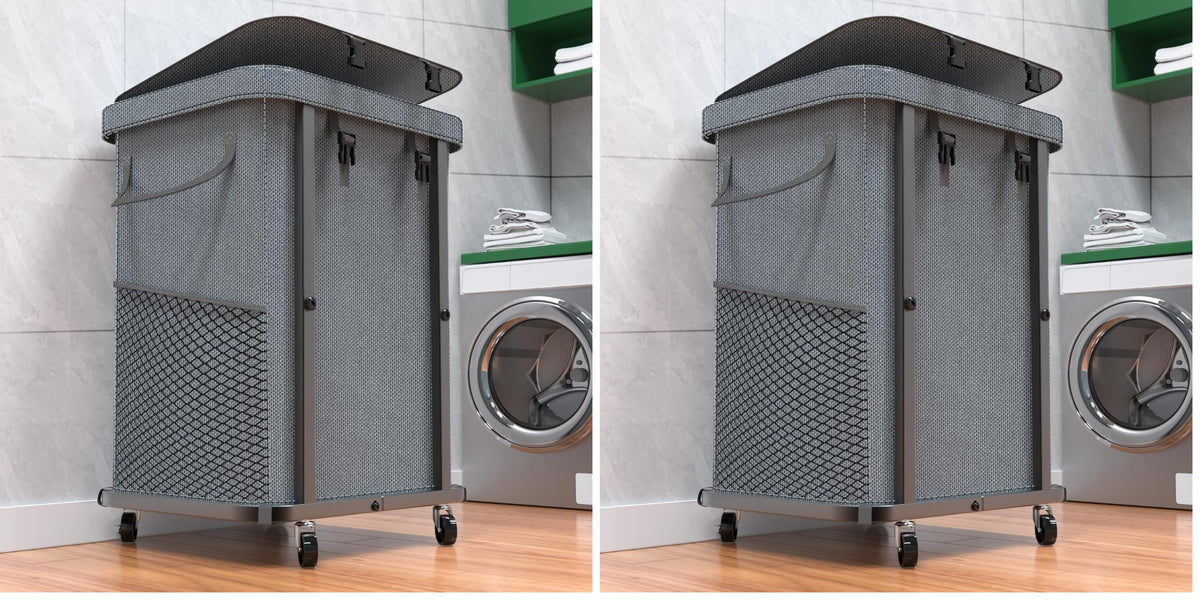 Laundry Hamper with Lid,150L Rolling Laundry Basket with Wheels,Grey