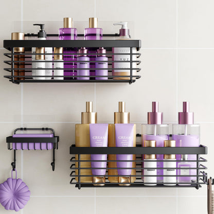 Shower Caddy Adhesive 3 Pack Stainless Steel Storage Organizers-Silver