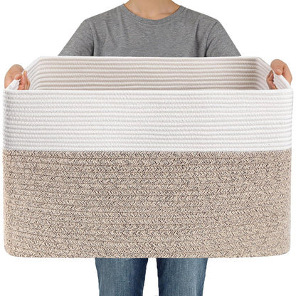 JMvicyroam 65L Large Woven Cotton Rope Blanket Basket, Oatmeal