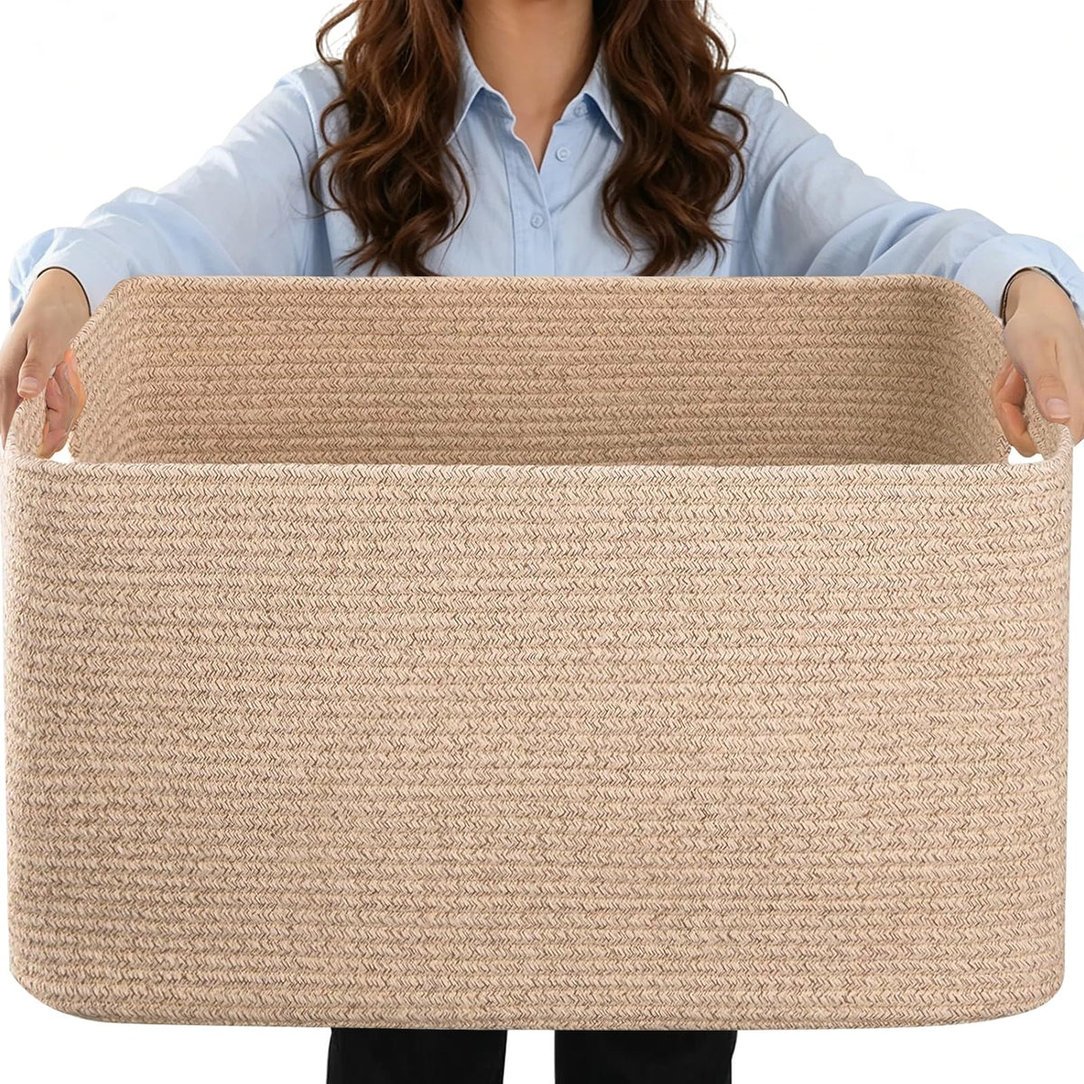 75L Blanket Basket Laundry Basket Hamper Brown/White,22"x17"x12"