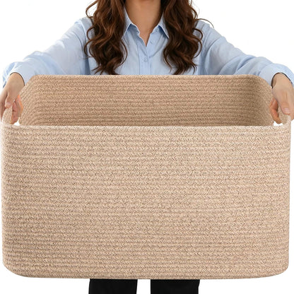 75L Blanket Basket Laundry Basket Hamper Brown/White,22"x17"x12"