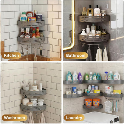 3-Tier No-Drill Storage Caddy with Hooks&Towel Bar,Organizing Solution for Bathroom,Shower&Kitchen,Holds Shampoos,Soaps,Sponges&Cleaners,Triangle