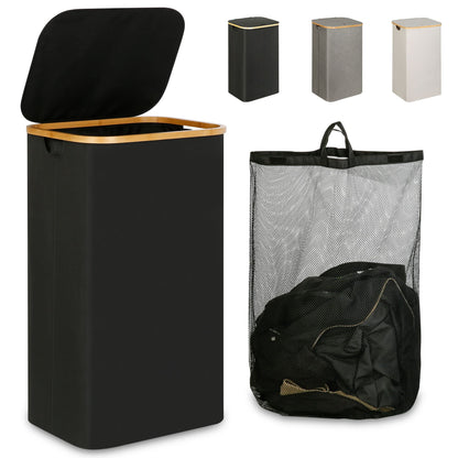 IEGrow Laundry Hamper with Lid,110L Laundry Basket with Mesh Bags,Black