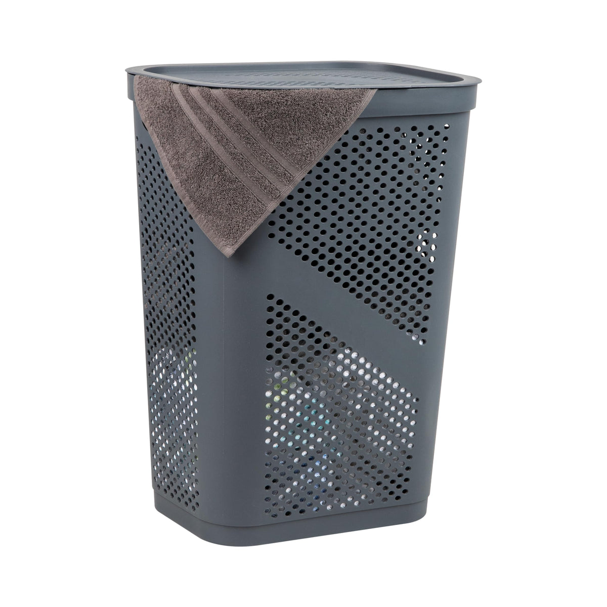 Mind Reader Slim Laundry Hamper with Lid, 60L Ventilated Clothes Baskets, Tapered Design for Bathrooms, Closets, Plastic, Set of 2, Black