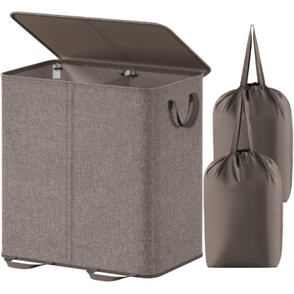 Lifewit Double Laundry Hamper with Lid, Removable Laundry Bags, Beige
