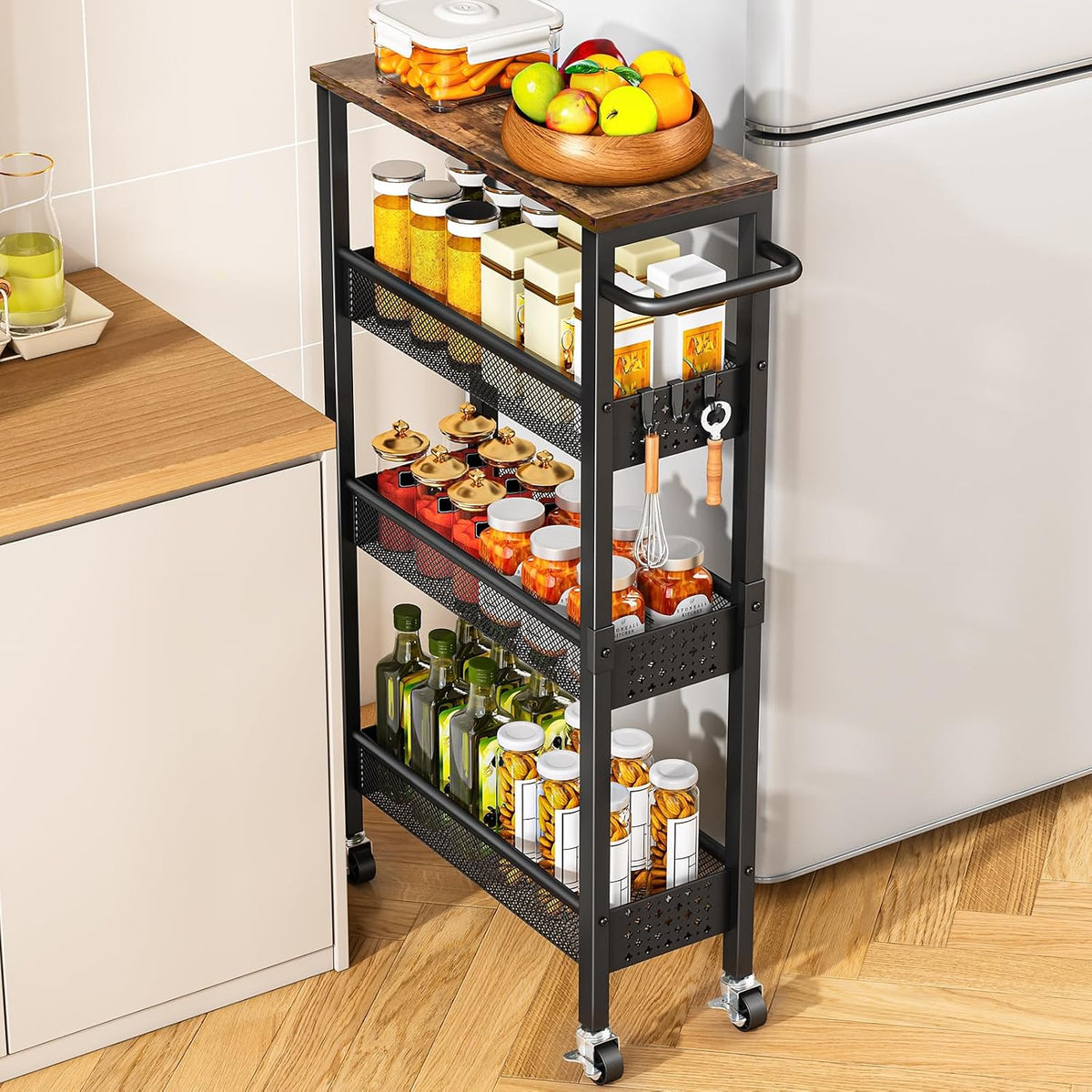 Vivihomety 4-Tier Slim Utility Rolling Laundry Cart with Wheels, Metal