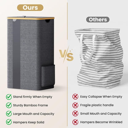 BlissTotes 100L Laundry Basket Hamper with Lid & Removable Bag,Light Grey