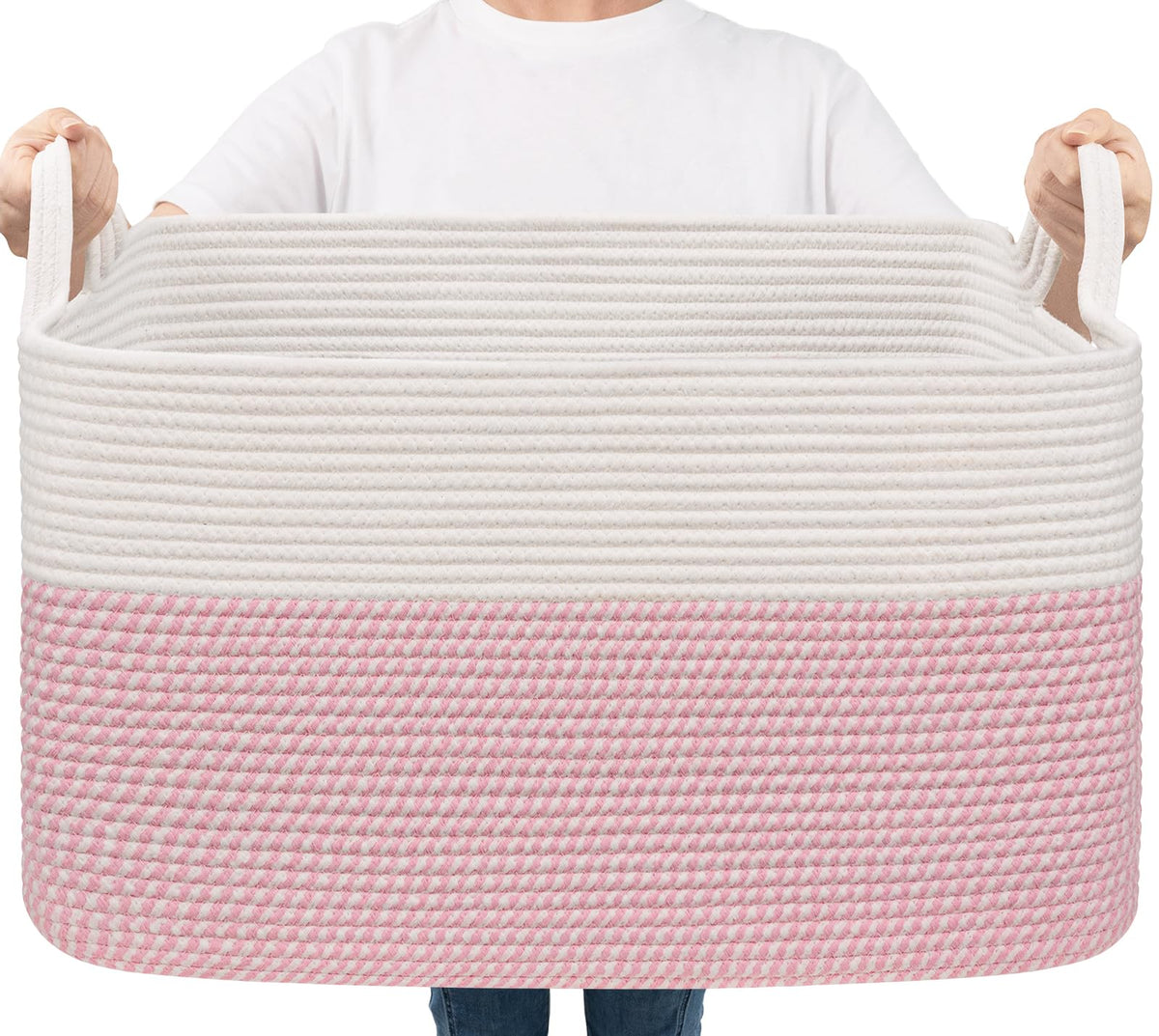 Goodpick Large Woven Rope Blanket Basket, Rectangle, Black, 75L