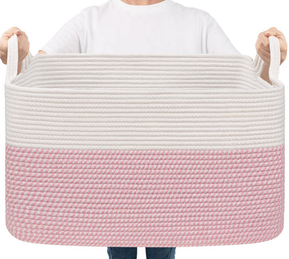 Goodpick Large Woven Rope Blanket Basket, Rectangle, Black, 75L