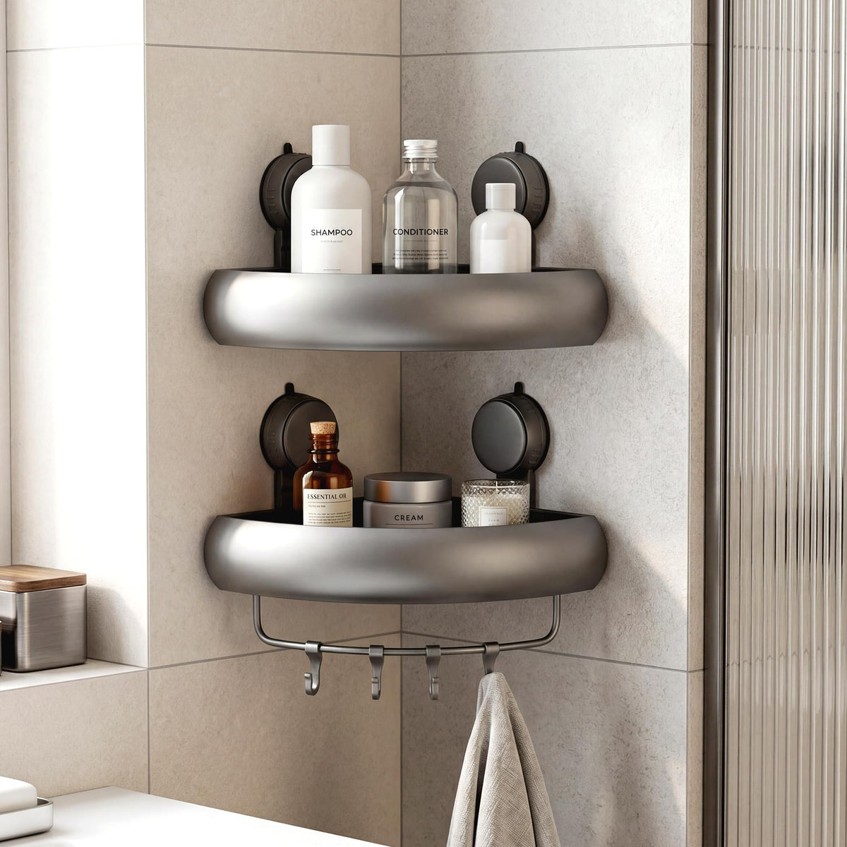 Aluminum Shower Caddy(2-Pack Gray),Shower Shelves for Wall.