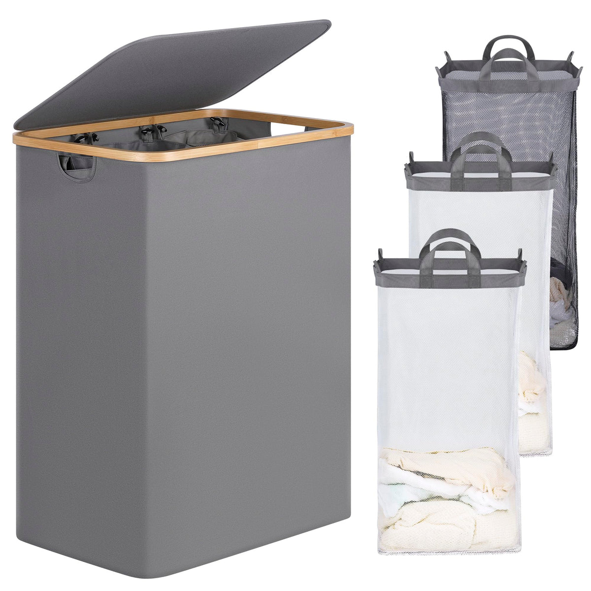 efluky Double Laundry Hamper with Lid and 2 Removable Bags, Beige