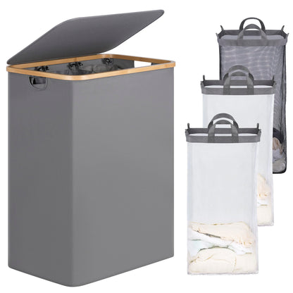 efluky Double Laundry Hamper with Lid and 2 Removable Bags, Beige