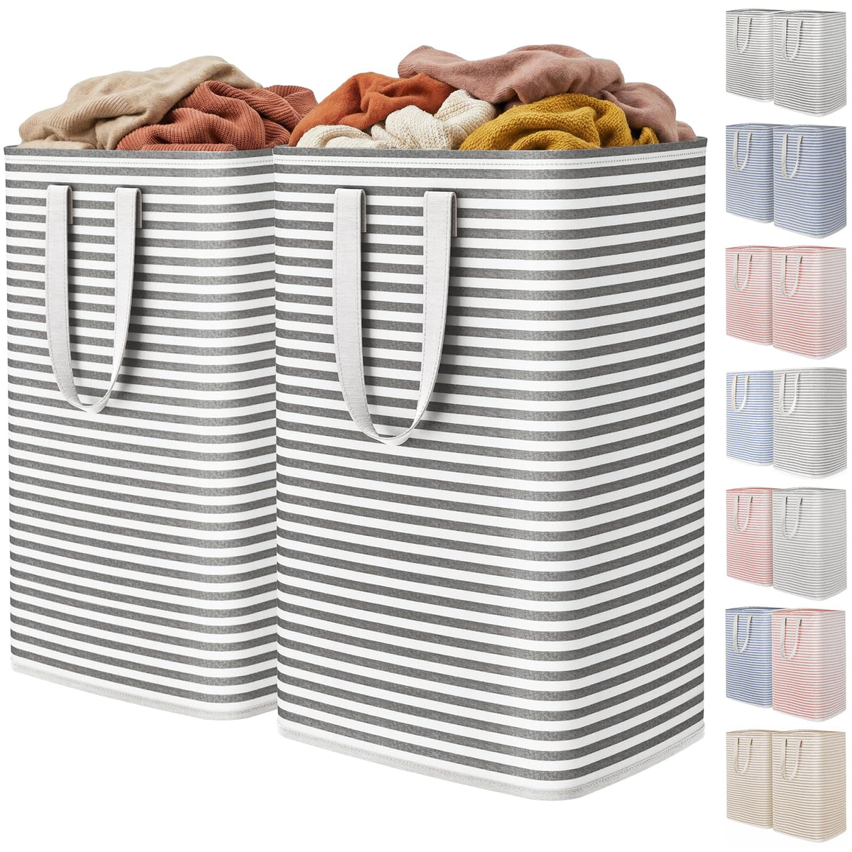 Lifewit 75L Large Laundry Baskets, Laundry Hampers Bags, 2 Pack, Grey