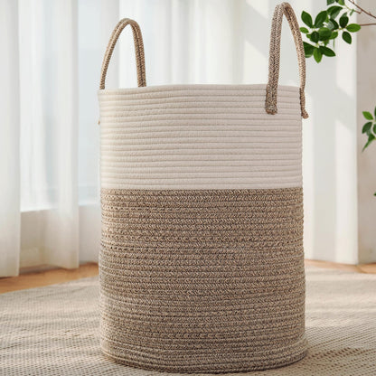 JMvicyroam 60L Cotton Rope Laundry Basket Hamper, Brown