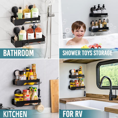 TAILI Shower Caddy Suction Cup Rustproof Metal Visible indicator Black