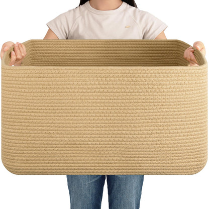 OIAHOMY 75L Large Blanket Basket Woven Cotton Rope Storage Basket Brown