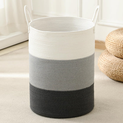Laundry Basket Hamper Tall Rope Storage Woven for Blanket Toys Dirty Clothes in Living Room Bathroom Bedroom White & Brown 60L/15.8Gal