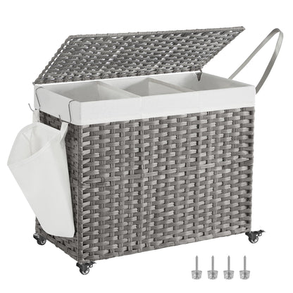 SONGMICS Rolling Laundry Hamper with Lid, 140 L Synthetic Rattan