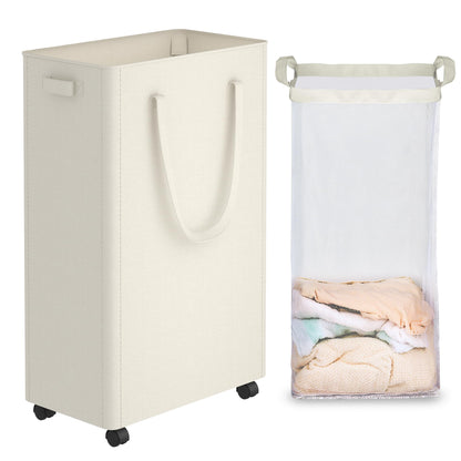 efluky Slim Laundry Hamper with Wheels, Rolling Laundry Basket for Clothes, Small Laundry Basket for Bedroom, Dorm and Laundry Room, 60L Beige