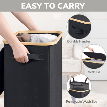 Goodpick 100L Large Rolling Laundry Basket with Wheels and Lid, Black
