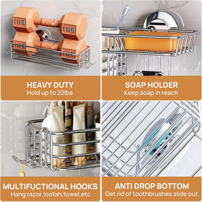 LEVERLOC Shower Caddy Suction Cup, 3 Pack Heavy Duty Bathroom Organizer