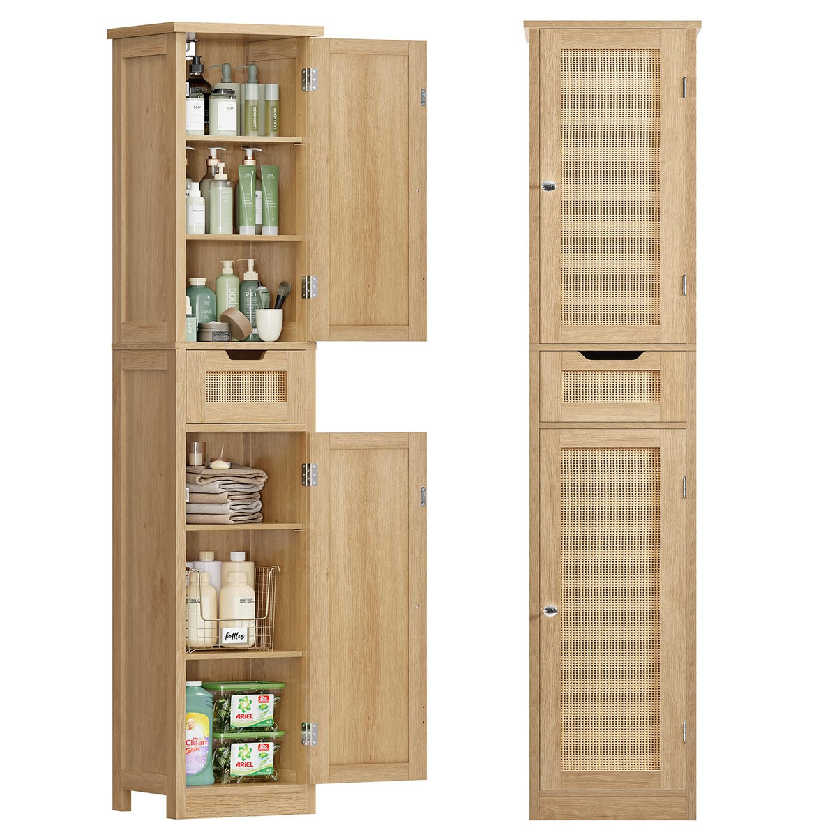 Iwell 66.9" Tall Bathroom Storage Cabinet with 2 Doors & 1 Drawer