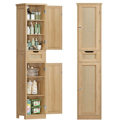 Iwell 66.9" Tall Bathroom Storage Cabinet with 2 Doors & 1 Drawer