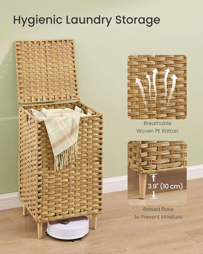 SONGMICS Laundry Hamper with Lid, PE Rattan, 25 Gallons (95 L)