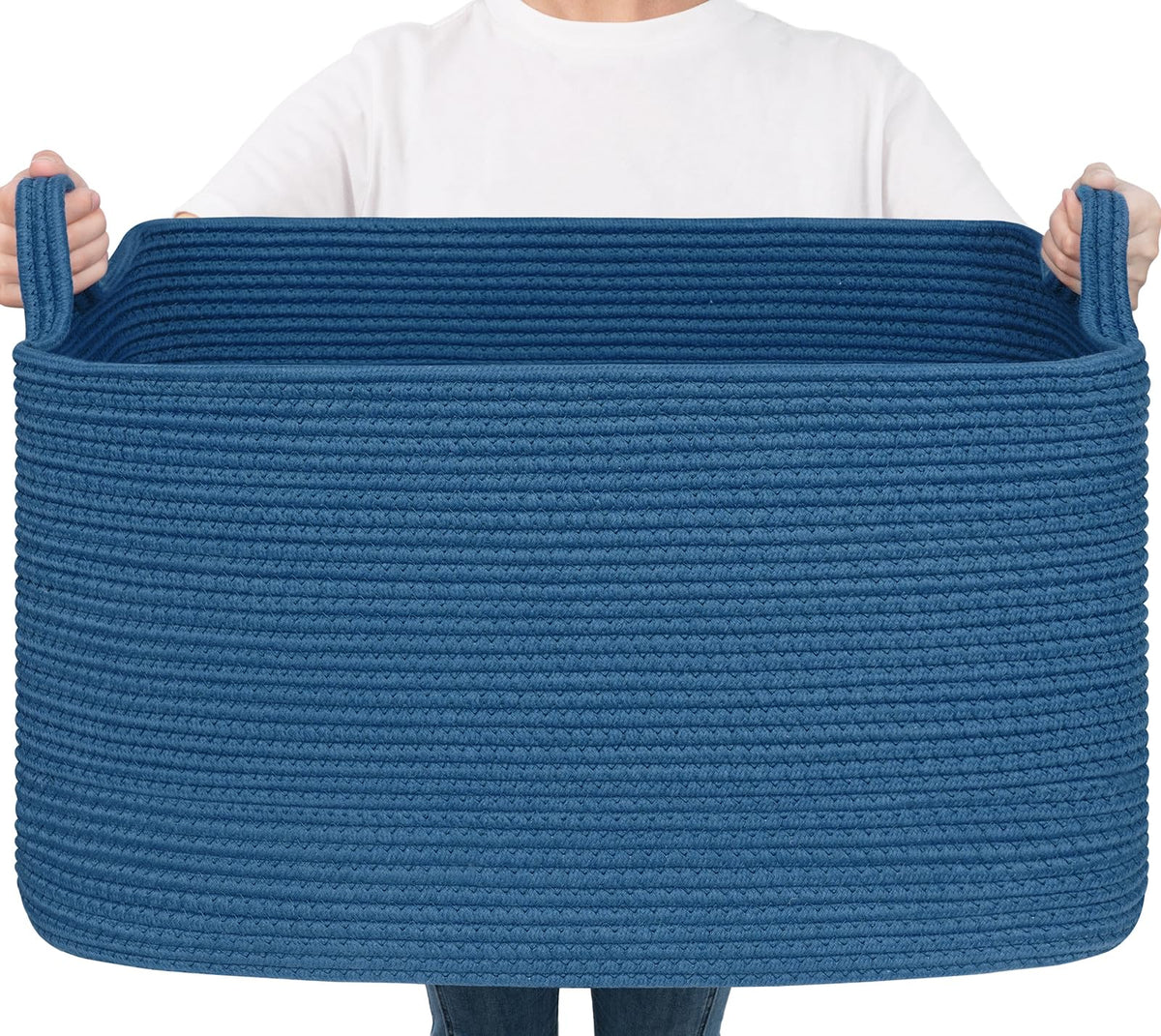 Goodpick Large Woven Rope Blanket Basket, Rectangle, Black, 75L