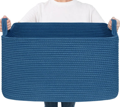 Goodpick Large Woven Rope Blanket Basket, Rectangle, Black, 75L