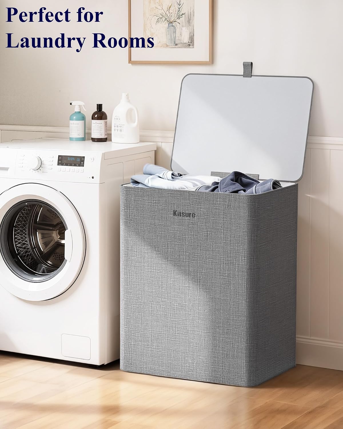 Kitsure Laundry Hamper with Lid 160L, 2-Compartment Sorter, Removable Bags