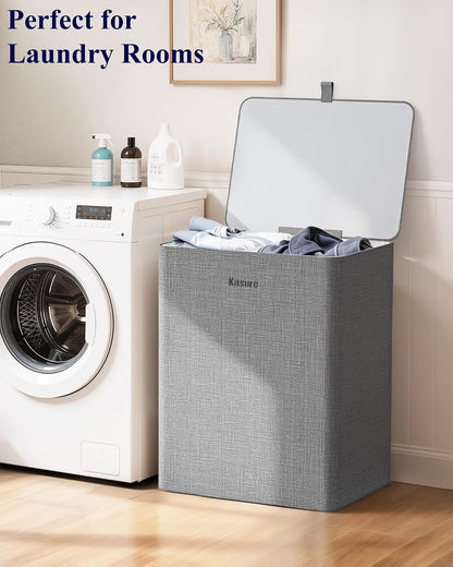 Kitsure Laundry Hamper with Lid 160L, 2-Compartment Sorter, Removable Bags