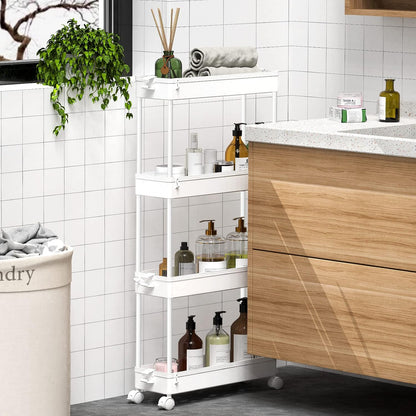 SPACEKEEPER Slim Rolling Storage Cart, 4 Tier Bathroom Cart Organizer,White