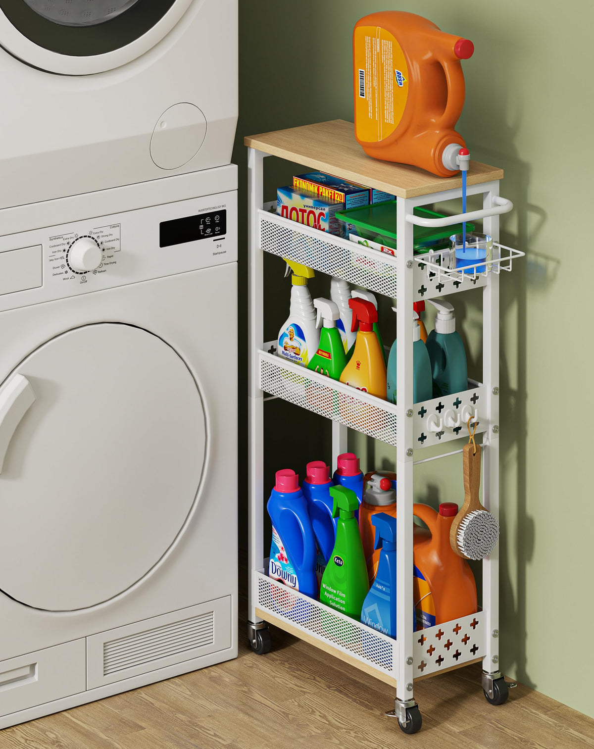 OKZEST Slim Bathroom Organizers and Storage Cart with Toilet Paper Holder